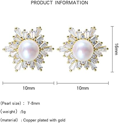 Miniatura 5 de Kasoo Pendiente de perlas cultivadas de agua dulce con flores, regalo para mujer, Oro, Perla