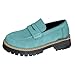 Women Platforms Loafers Leather Slip on Casual Shoes Round Toe Chunky Block Heel Lug Sole Solid Stylish Dressy Waterproof Comfortable Breathable Non Slip Walking Office Casual Shoes (Blue, 9.5)