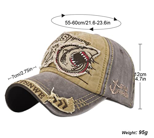 Image of Vintage Baseball Cap Denim Embroidered Shark Trucker Hat Retro Frayed Edge Sunhat 100% Cotton Outdoor Cap Unisex
