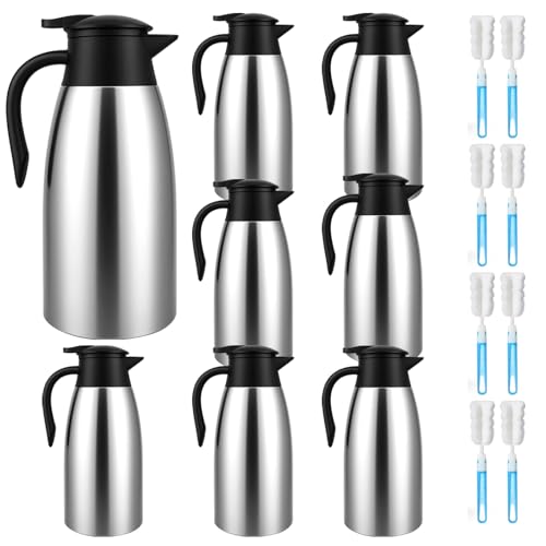 8 PCS 68 Oz Thermal Coffee Carafe with 8 PCS Brushes, SUS 304 Stainless Steel Double Walled Vacuum Insulated Coffee Carafes for Keeping Hot 12 Hours, Cold 24 Hours, Carafe for Hot Liquids, Beverages