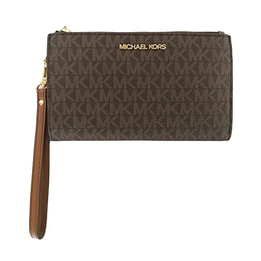 Michael Kors Jet Set Travel Double Zip Wristlet - Signature PVC (Brown PVC/Dark Acorn)