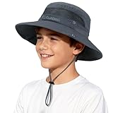 Kids Sun Hat UPF 50+ Sun Protection Bucket Hat for Kids Boys Girls Beach Fishing Safari Adjustable Safari Hats Deep Grey 5-13 Years