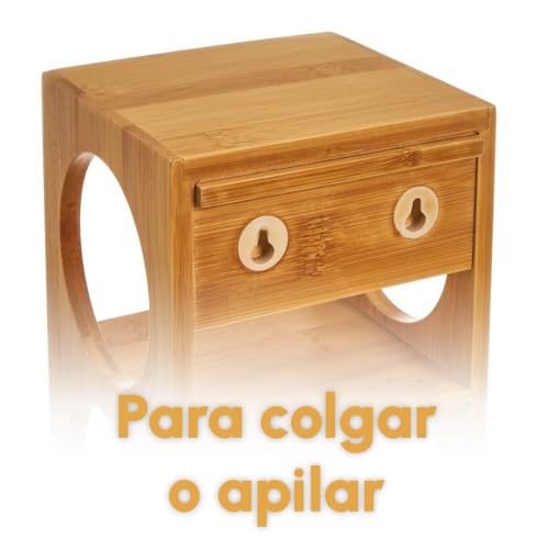 Miniatura 3 de Lolahome - Botellero De Bambú Natural Apilable Para 5 Botellas De Vino De 53x13x13 Cm Con Agujeros De 8,5 Cm Adaptado Para Colgar.