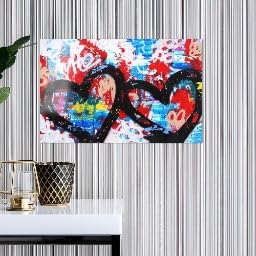 Toile murale deux cœurs noirs haut de gamme châssis bois graffiti abstrait salon