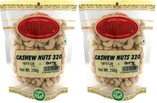 Image of Miltop Cashew 320, 250g | Whole Crunchy Cashew | Premium Kaju nuts | Nutritious & Delicious | Healhy Dry Fruits Snacks (Pack of 2)