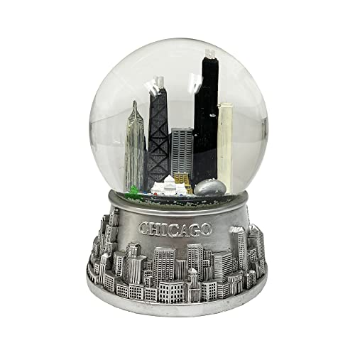 Musical Chicago Snow Globe - Water Globe - Pewter Look - 100mm
