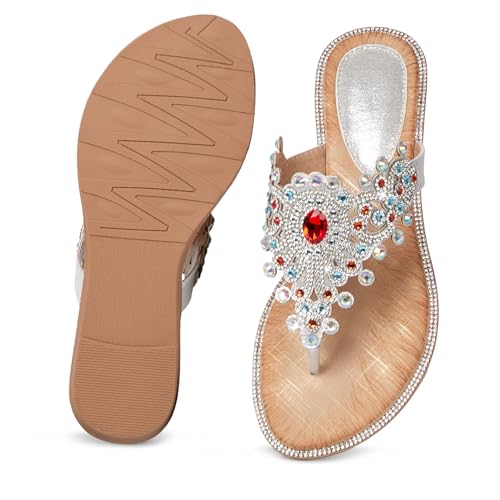 Image of iCKER Women Sandals Rhinestone Dressy Casual Summer flat flip flops Comfortable Sandals