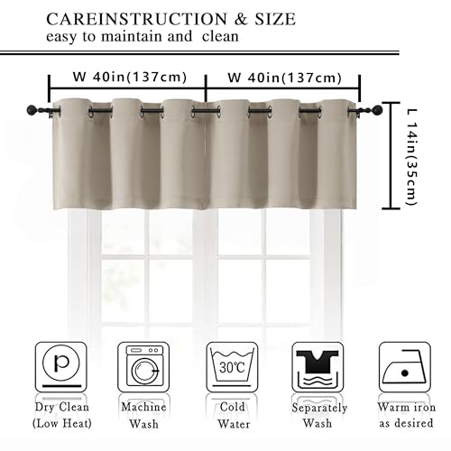 Image of Simplebrand Stone Window Valance for Kitchen 14 Inches Long 2 Panels Set, Room Darkening Valance Curtains for Living Room, Grommet Short Privacy Kitchen Curtains for Bedroom Kids Room, 40Wx14L