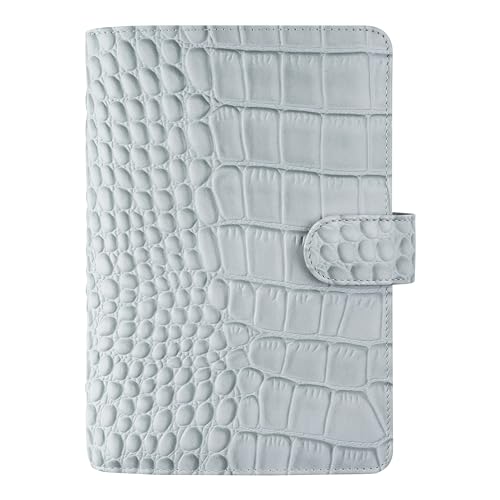 Organizador Filofax de piel de becerro italiana con estampado de cocodrilo niebla plateada