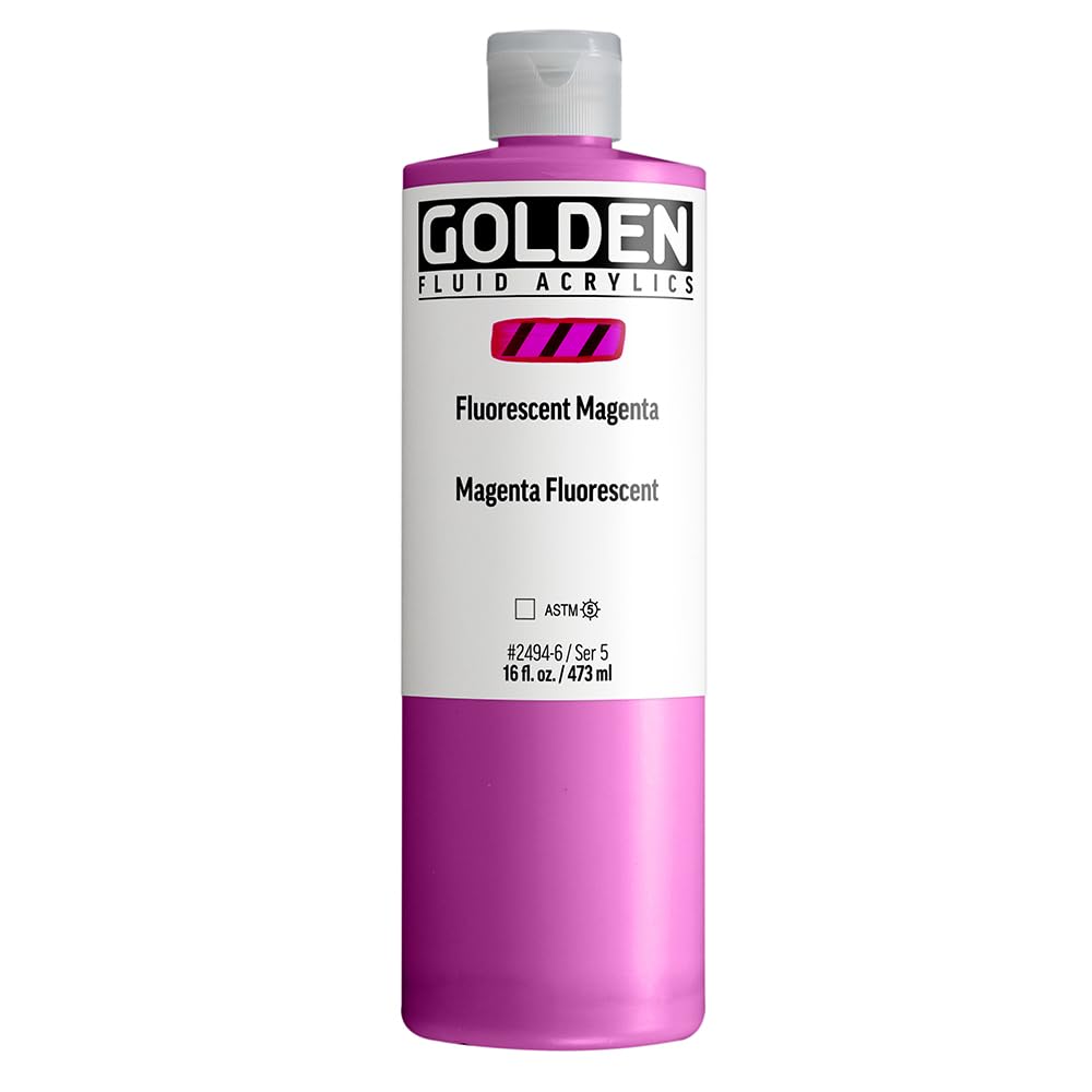 Fluid Acrylics by GOLDEN, Magenta fluorescent, flacon de 473 ml, peinture acrylique professionnelle, transparent