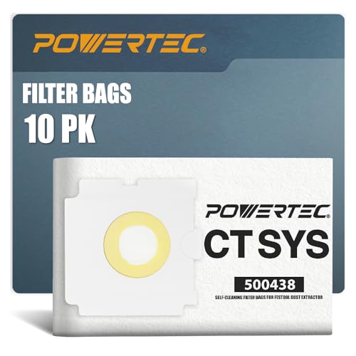 POWERTEC 500438 Selfclean Filter Bag for Festool CT SYS 10PK, for Festool CT SYS, CTC SYS Dust Extractor, Replacement Vacuum Bags, Filter Bags (75059-P2)