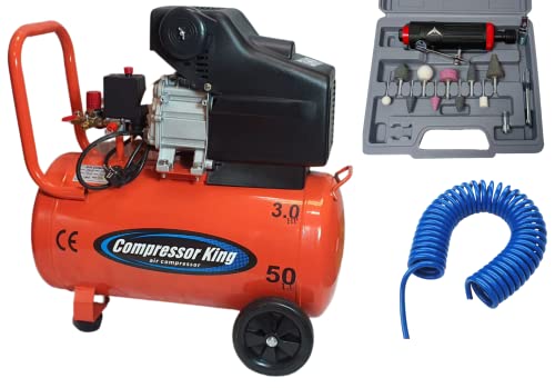 Image of Compressor King 3Hp 50L Lubricated Air Compressor With 100% Copper Winding (WITH DIE GRINDER AND PU PIPE + FITTINGS)