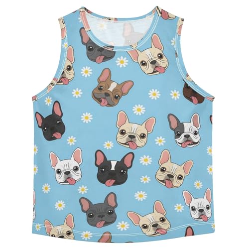 J JOYSAY Bulldog Daisy Blue Boys Tank Top Sleeveless Muscle Shirts Quick Dry Workout Active Sport Kids T-Shirts 3-15T