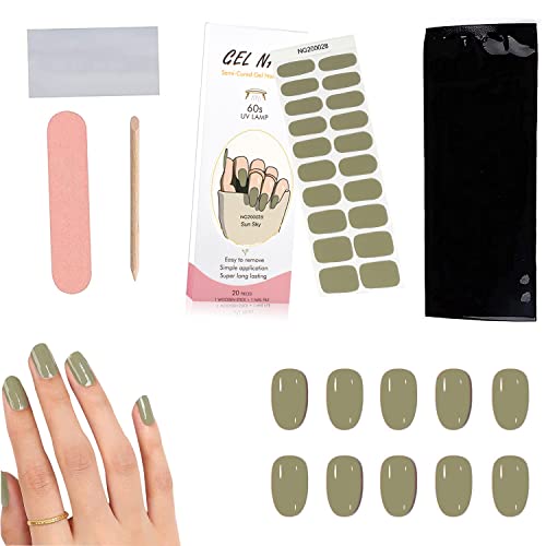 MRTREUP 20PCS Semi Cured Gel Nail Strips, Adhesive Full Wrap Gel Nail Art Sticker with Nail File and Stick（Lamp Required