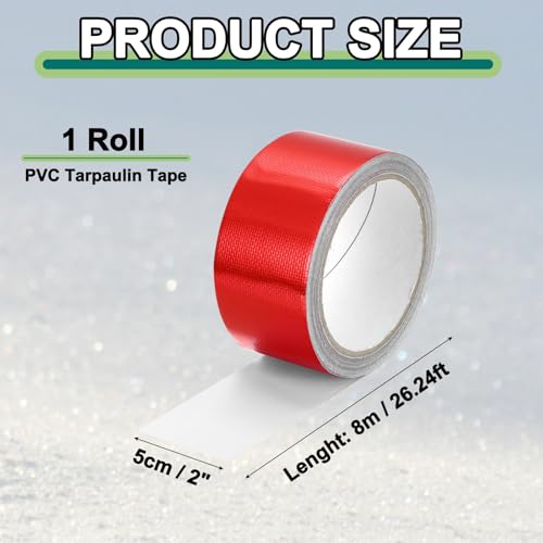 Image of PATIKIL Awning Repair Tape 2 inch x 26ft Waterproof Canvas Tape High Adhesive Tear Repair Patch Kit for PVC Tarpaulin Tent Awning Fabric RV Sail Boat Cover, Red