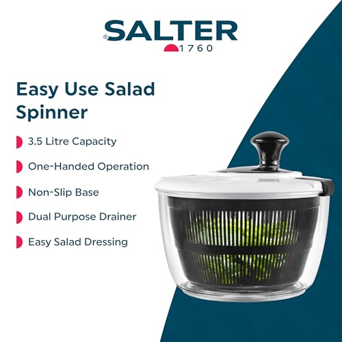 Salter 3.5L Salad Spinner – Wash, Dry & Serve, Salad Prep Lettuce Dryer, Easy Use, Non-Slip Base, Add Salad Dressing, Dual Purpose Drainer, Healthy Eating/Fresh Salad, Kitchen Spinner, Black - Image 3