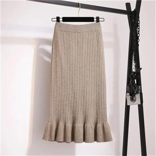 Women Fall Winter Elegant High Waist Mermaid Skirt Solid Color Lady Office Wear Knitted Pleated Skirts3