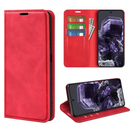 Cover per Google Pixel 8A Custodia a Libro pelle Flip Case Portafoglio con Porta Carte Chiusura Magnetica Interna silicone Morbido per 8A Rosso
