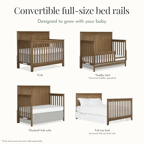 Image of Evolur Full-Size Bed Conversion Rails, Designed & Tested Cribs, Durable Hardwood Build with Secure Mattress Slats, Easy Assembly - Hickory