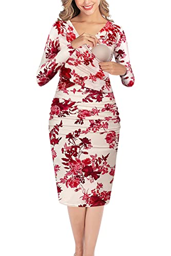 Image of PARNIXS Women's Fashion V-Neck Dress Breastfeeding Nursing Dress Maternity Dresses