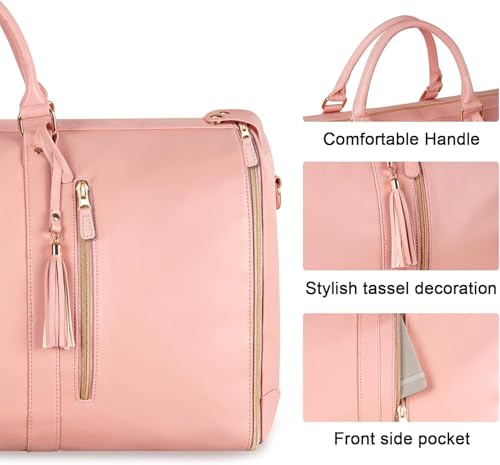 Image of Leather Garment for Garment Bags for Travel,Convertible Carry on Large Duffle Bags with Suit Compartment|Convertible Hanging Suitcase Suit Garment Bag for Men and Women|Shoe Pouch(Pink)