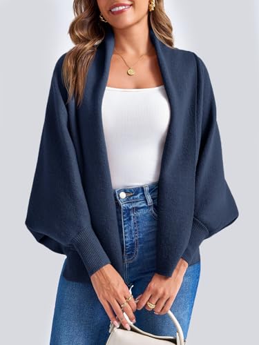 Image of Saodimallsu Womens Open Front Cardigan Batwing Long Sleeve Shawl Chunky Knit Loose Fall Poncho Sweater Coats