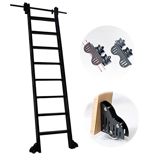 Kit échelle de bibliothèque de 3m rail coulissant rétractable noir - 2