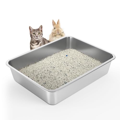 Durable Stainless Steel Cat Litter Box - Large Rust & Stain Resistant Tray for Indoor Cats - Easy to Clean Odor Control Non-Absorbent Perfect for Multi-Cat Homes (45x35x10cm)
