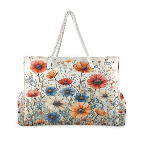 Elegant Wildflowers Beach Bag with Top Zipper Closure, Waterproof Pool Bag, Large Beach Tote for Women#5882