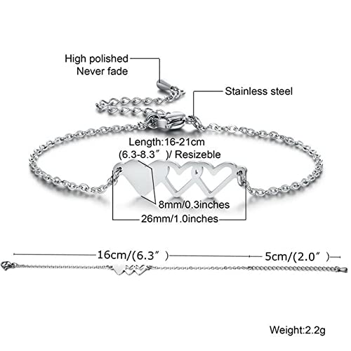 Sunflower Jewellery Friendship Necklace for 3 4 Stainless Steel Heart-Shaped Necklace/Bracelet Three Hearts Composed of Friendship Necklace/Bracelet, Gifts for Friends