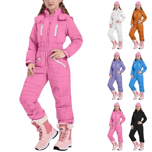 Unisex Kids Snow Suit Girls Hooded Waterproof Insulated One Piece Ski Suit Teen Boys Warm (Light Violet, 9-10 Years)