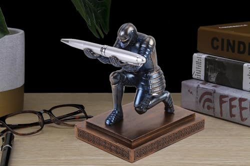 Knight Pen Holder Desk Organizers and Accessories Desk Decor Resin Pen Holder as Gift with a Cool Pen for Office and Home (Blue) - Image 6