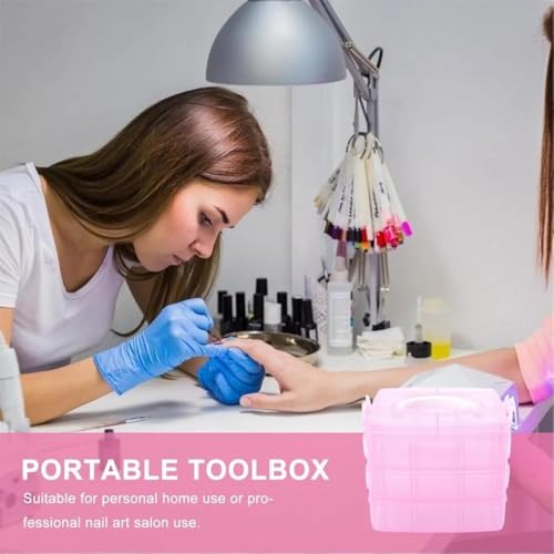 Image of UCRAVO Pink Storage Organizer 3 Layer with 18 Grid Earring Storage Box, Portable Jewelry Craft Accessories Storage Box Basket Container with Collapsible and Removable Dividers Visible for Accessories