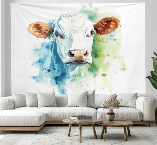 Tapiz decorativo de pared GSAEIMCT con vacas en acuarela para salón y dormitorio de 200 x 150 cm