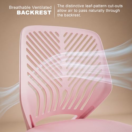 Image of DROGO Nova Ergonomic Office Chair, Armless Mesh Desk Chair with Breathable Backrest & Height Adjustable Seat, Soft Cushioned Computer Chair for Home, Study & Bedroom, 1 Year Warranty (Pink)