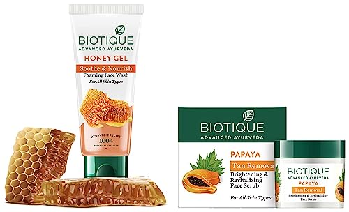 Image of Biotique Bio Papaya Revitalizing Tan Removal Scrub, 75g And Biotique Bio Honey Gel Face Wash for All Skin Types, 100ml