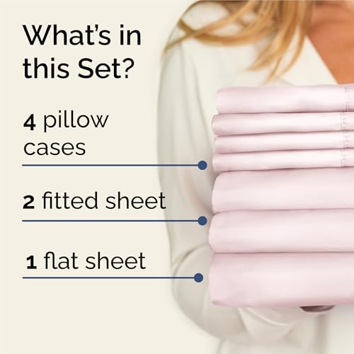 Image of Split King 7 Piece Bed Sheet Set - Breathable & Cooling - Lavender Pink