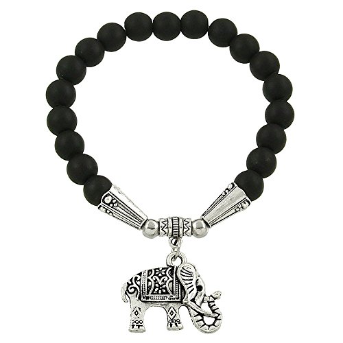 Falari Elephant Lucky Charm 8mm Natural Stone Stretch Bracelet