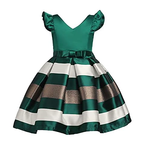 COMISARA Christmas Dresses Flower Girls Dresses Elegant Striped Ball Gown Floral Dress Green 140 Cover