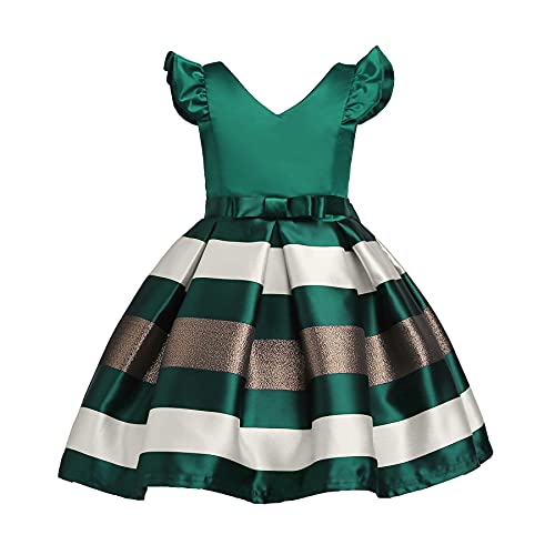 Aimjchld 1923-GREEN-130 Girls Casual Vintage Summer Ball Gown Striped Tutu Kids Knee Length Prom Party Wedding Bridesmaid Dresses 5T 6T cover