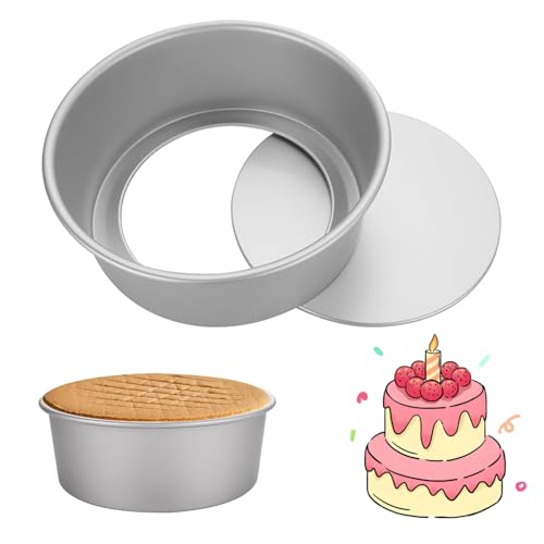 SUJIBHI 2 Pack Non-Stick Deep Aluminum Round Cake Pan with Removable Bottom Deep Aluminum Round Cake Tin Set for Wedding Birthday Christmas Cake Baking (6&8 inch)