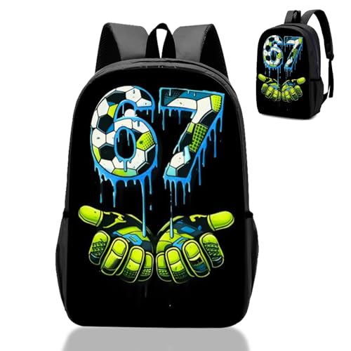 Backpack Football School Bag for Boys Teen- Kids Brainrot 67 School Rucksack with Adjustable Shoulder Straps 3D Printed Book Bags Waterproof School Backpack Children Schoolbag for 3-12 Years Gifts