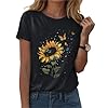 Xbemkste T Shirts for Women Sunflower Vintage Flower Graphic Tees Shirts Inspirational Casual Tops Cotton for Women UK (Black, XL) #1