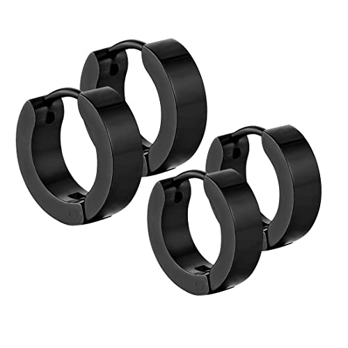 2 pares Pequeños Pendientes del Aro de Acero Inoxidable para Hombres Negro único Oreja Piercing Pendientes Anillo Cover