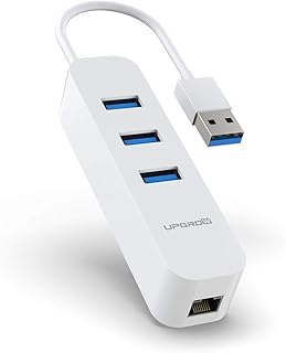 Upgrow 4-Port USB 3.0 HUB with Ethernet Port Converter 4-Port USB 3.0 HUB with 10/100/1000 Gigabit a RJ45 Ethernet Port, Support Windows, Mac OS 10.6 and Above, Linux-White