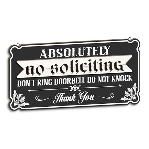 Putuo Decor No Soliciting Door Sign, Layered Black White Vintage Wall Plaque, Absolutely No Soliciting Notice, Do Not Knock Doorbell Message for Front Door Porch Entryway Office