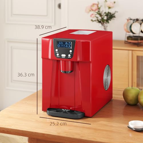 HOMCOM 3L Ice Maker Machine and Water Dispenser Countertop 12kg/24H Red - Image 7