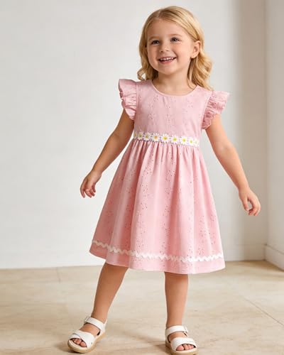 Coedody Toddler Girls Dress Ruffle Sleeveless Casual Spring Summer Beach Sundress Kids Dresses 3T 4T Little Girl Toddler Outfits Pink — view 3