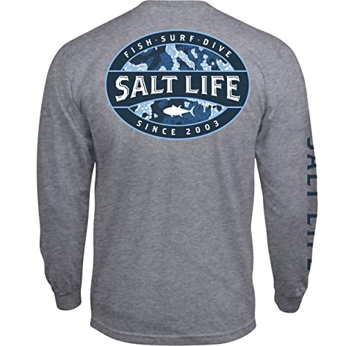 Salt Life Atlas Badge Long Sleeve Classic Fit Shirt, Athletic Heather, Medium