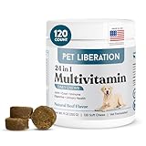 Pet Liberation 24-in-1 Daily Multivitamin for Dogs – 120 Soft Chews – Hip & Joint Support, Probiotics, Salmon Oil, Cranberry for Urinary Health, Skin & Coat, Immune Support – for All Breeds & Ages
